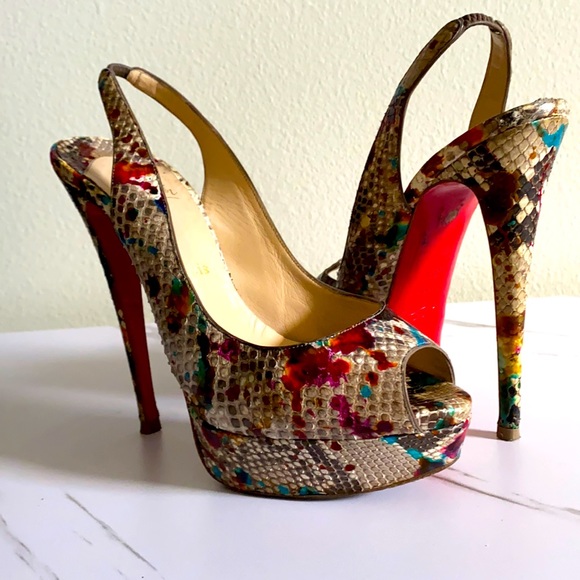 Pre-owned Multicolor Python Lady Peep Toe Platform - Picture 1 of 3